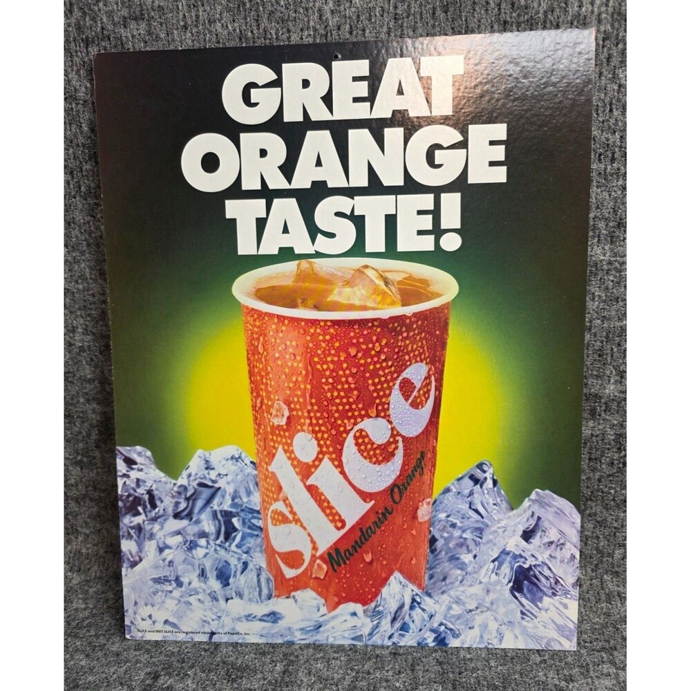 Great Orange Taste Slice Soda Vtg Advertising Sign PepsiCo Double Sided 14x11